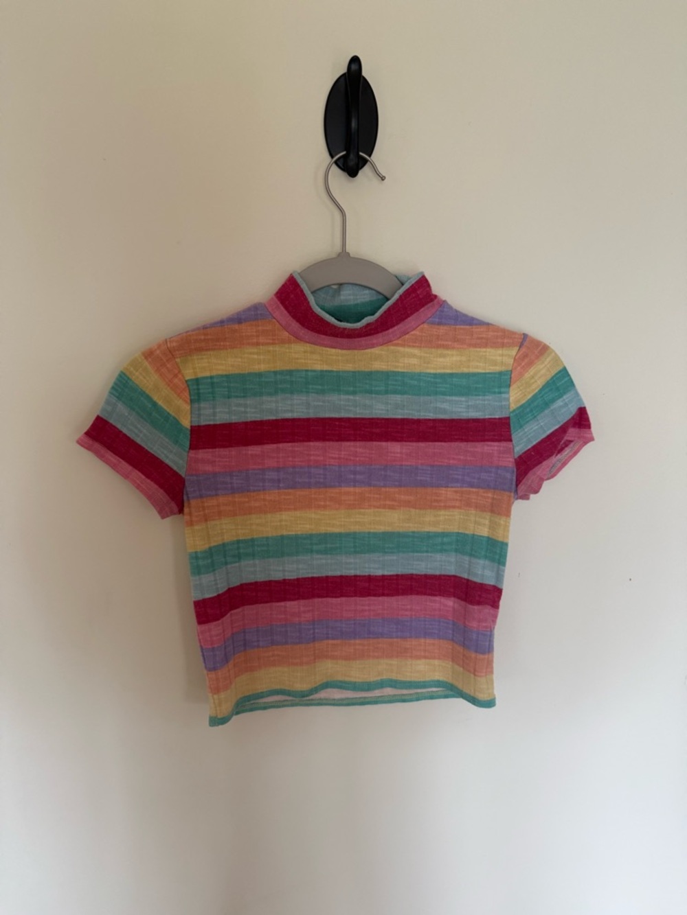 Forever 21 Multicolor Striped Crop Top - Pink, Yellow, Green, Blue, Purple
